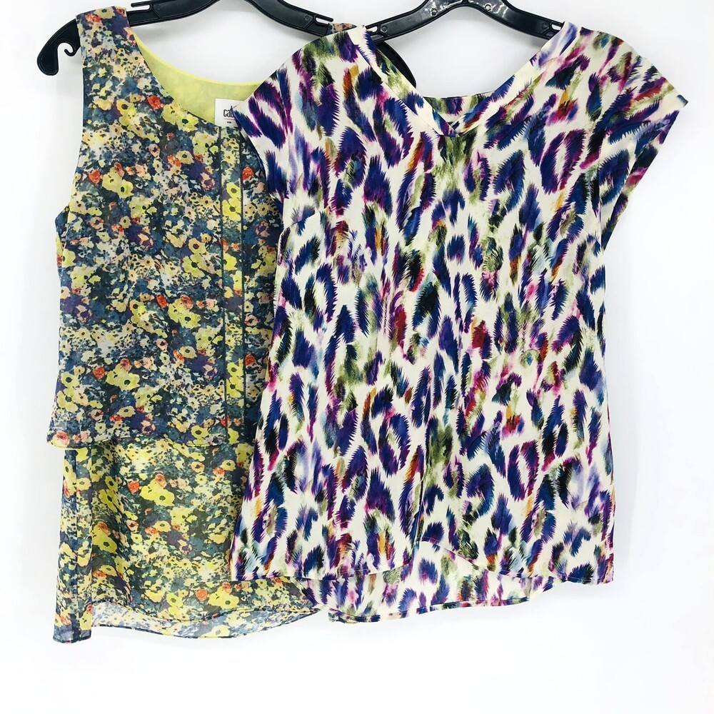 Lot of 2 - CAbi Small Smart Casual Office Shirts Floral Plume Top Positano Tank